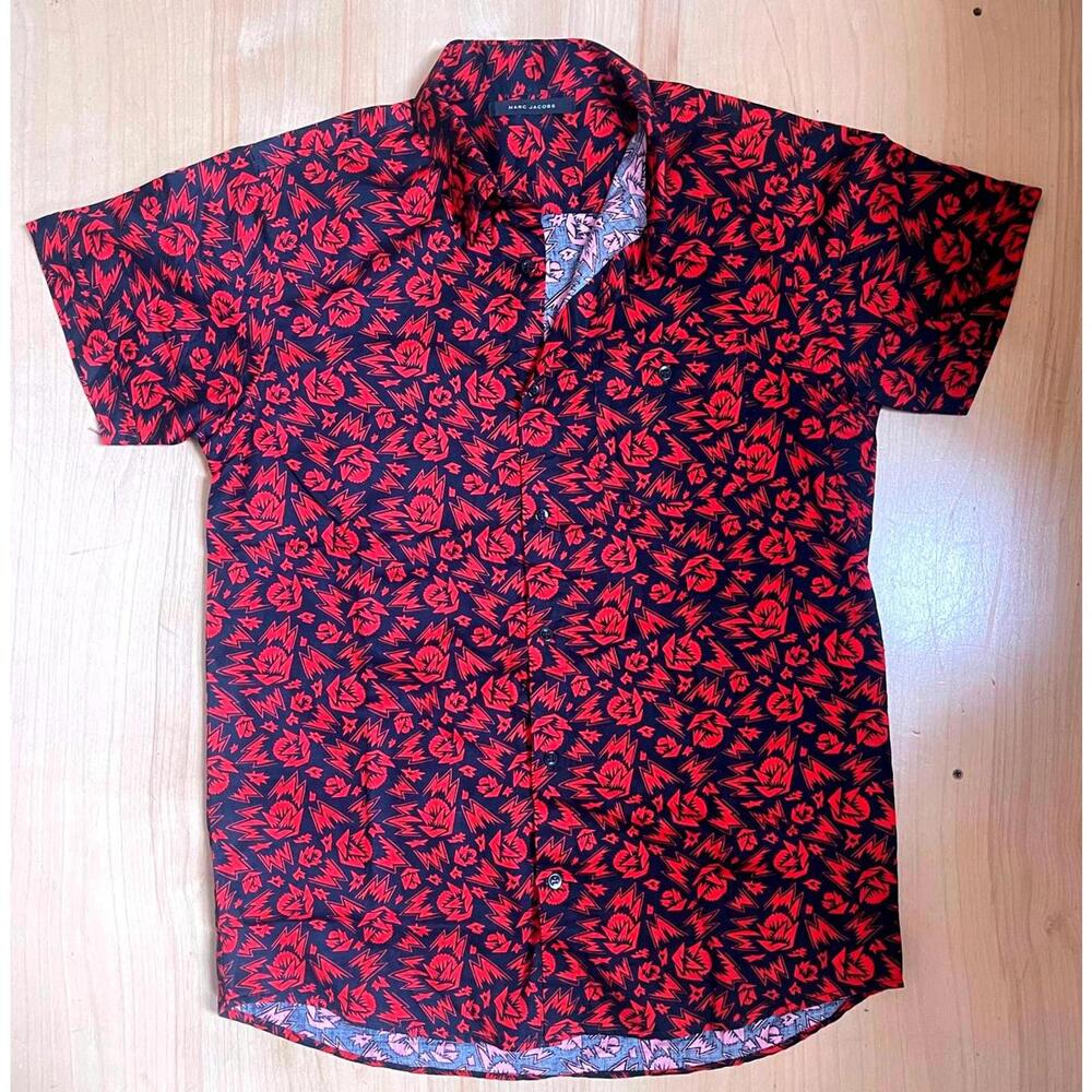 Marc Jacobs Short Sleeve Patterned Button Down Shirt Sample 1 of 1 Mens L Red